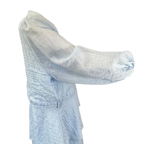 Zara Dress Womens L Blue Viscose Tiered Long Sleeve Mini - Picture 3 of 9